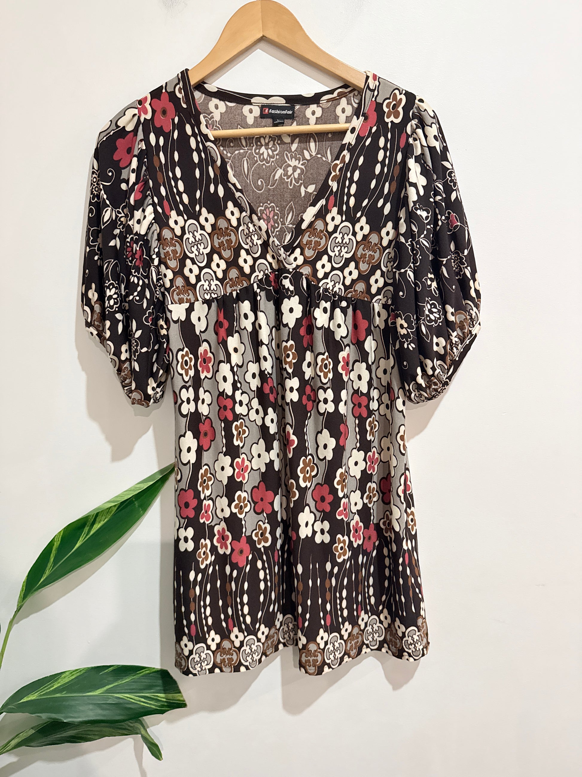 Fashion Fair Floral Print Puff Sleeve Top Size L