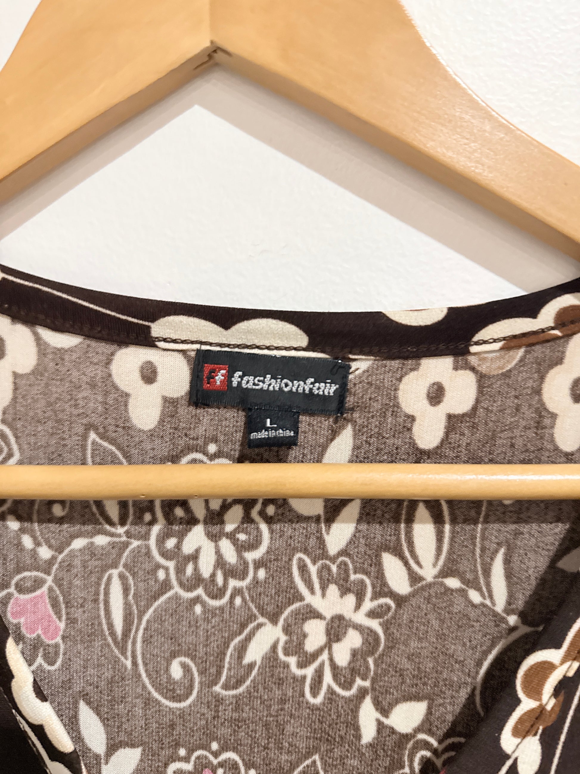 Fashion Fair Floral Print Puff Sleeve Top Size L