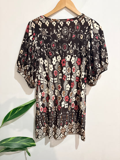 Fashion Fair Floral Print Puff Sleeve Top Size L