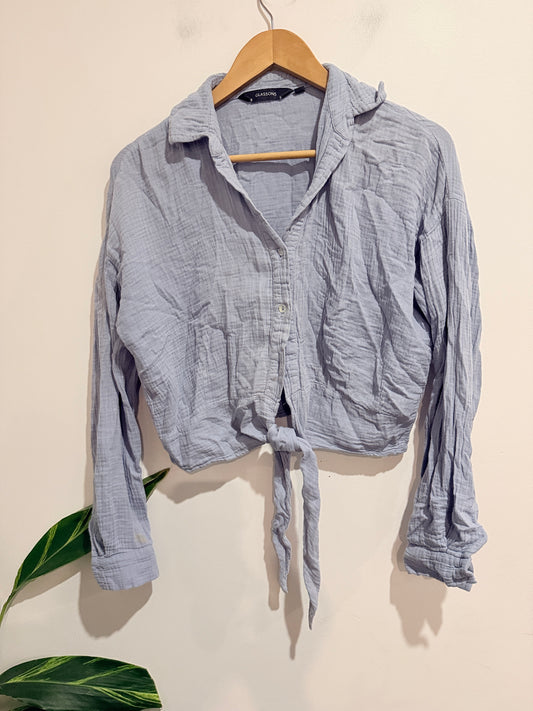 Glasson Tie-front Long-sleeve Crop Top Size 6