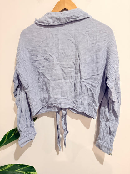 Glasson Tie-front Long-sleeve Crop Top Size 6