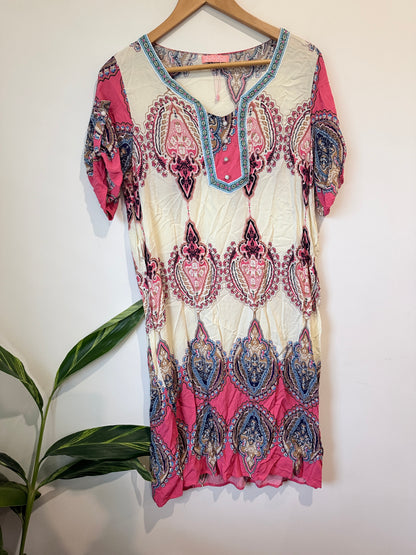 Foglie Rosse Bohemian-style Tunic Dress Size 2xl | U/Arm to U/Arm 50cm