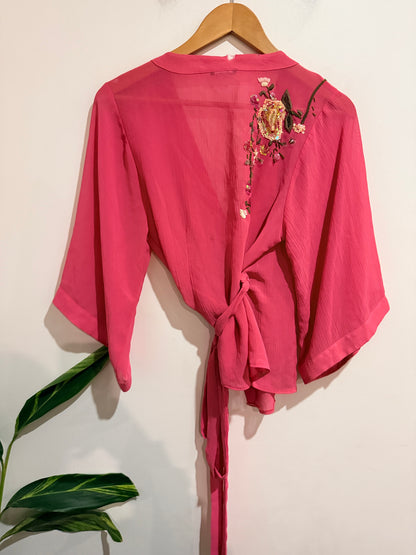 Brand Unknown Embroidered Wrap Kimono Top Size U/Arm to U/Arm 49cm