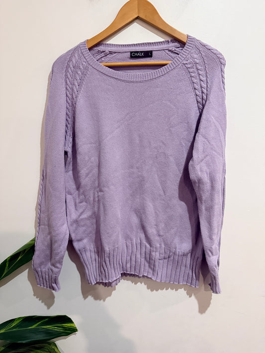 Chalk Crew Neck Cable Knit Sweater Size L