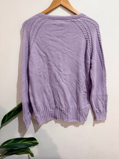 Chalk Crew Neck Cable Knit Sweater Size L