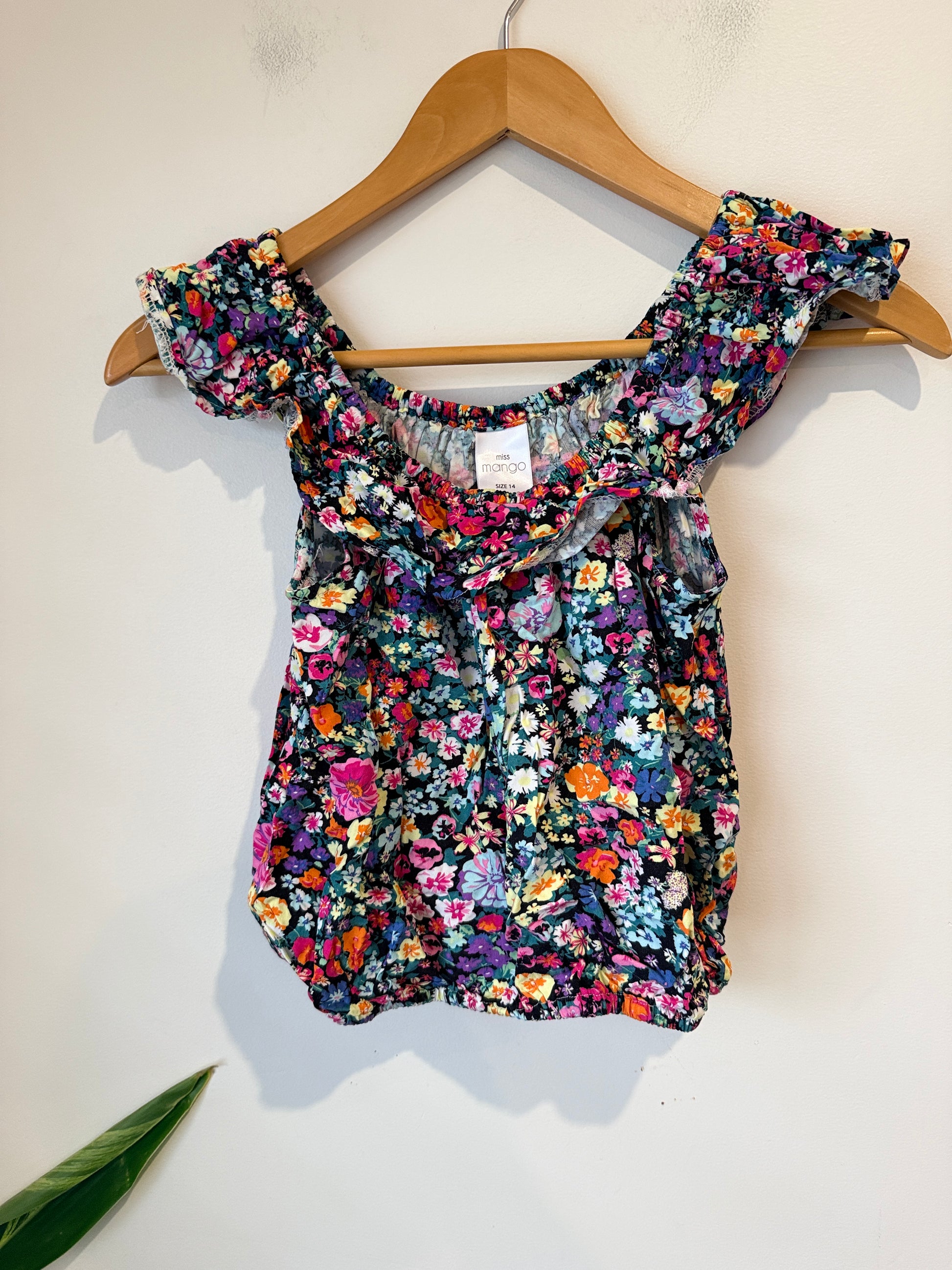 Miss Mango Floral Print Peasant-style Crop Top Size 14