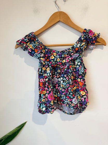 Miss Mango Floral Print Peasant-style Crop Top Size 14