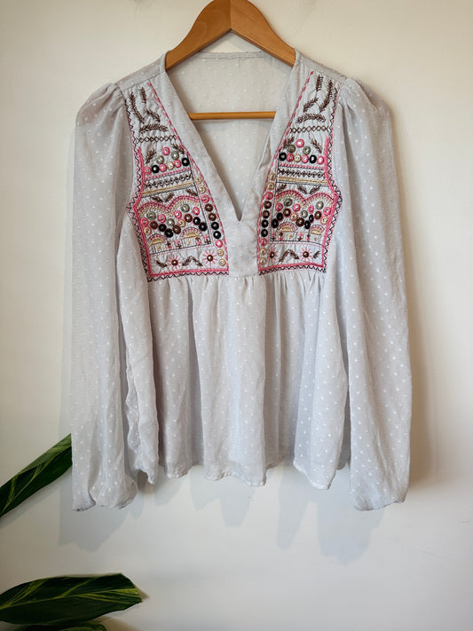 Shein Embroidered Peplum Top Size L