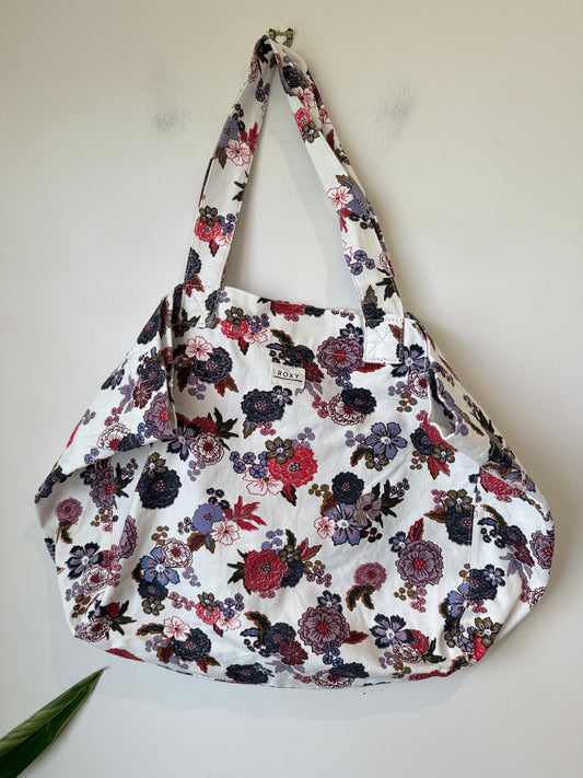 Roxy Floral Canvas Tote Bag – White Multi
