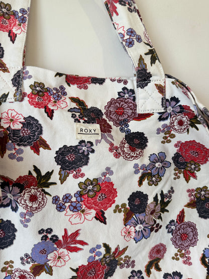Roxy Floral Canvas Tote Bag – White Multi