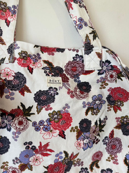 Roxy Floral Canvas Tote Bag – White Multi