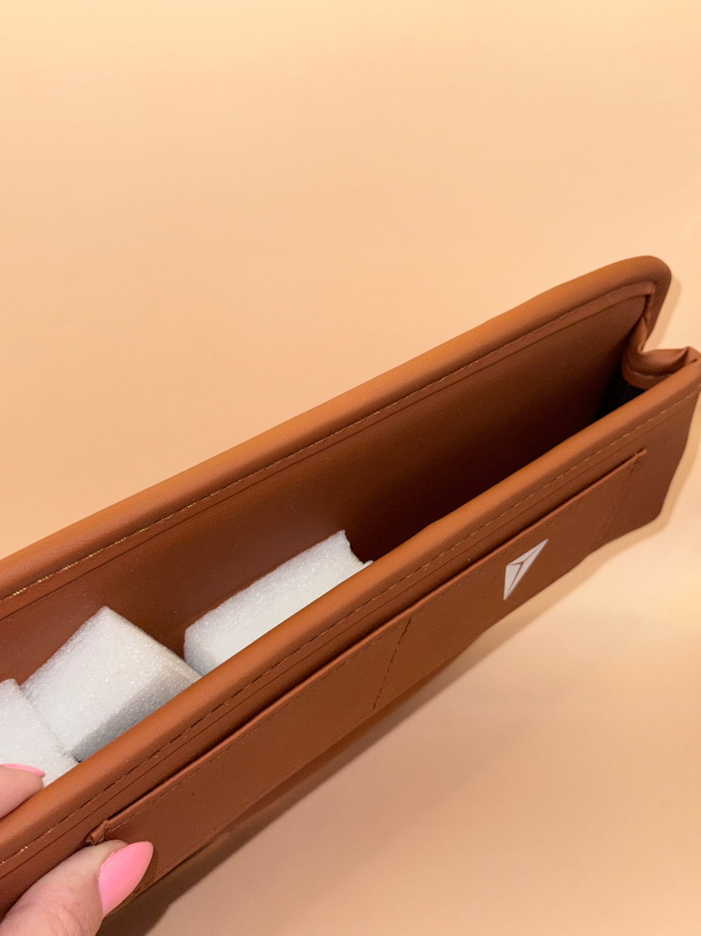 Brown Faux Leather Car Seat Gap Organizer