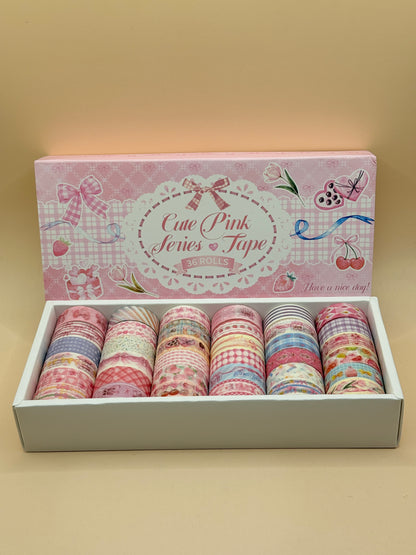 Cute Pink Series Washi Tape Set – 36 Roll Collection