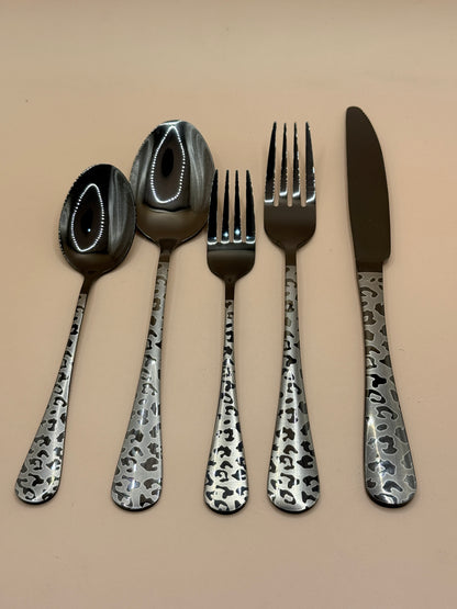 5-Piece 6-Place Setting Stainless Steel Leopard Print Cutlery Set