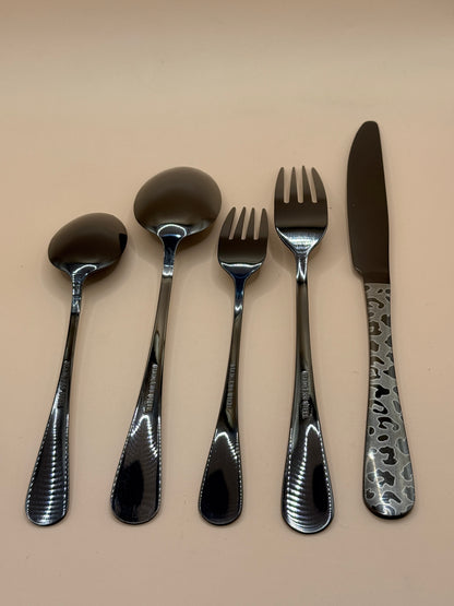 5-Piece 6-Place Setting Stainless Steel Leopard Print Cutlery Set