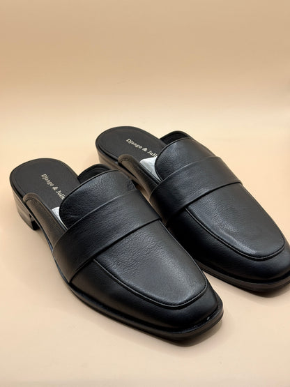 Django & Juliette Black Leather Mule Loafers – EU 40