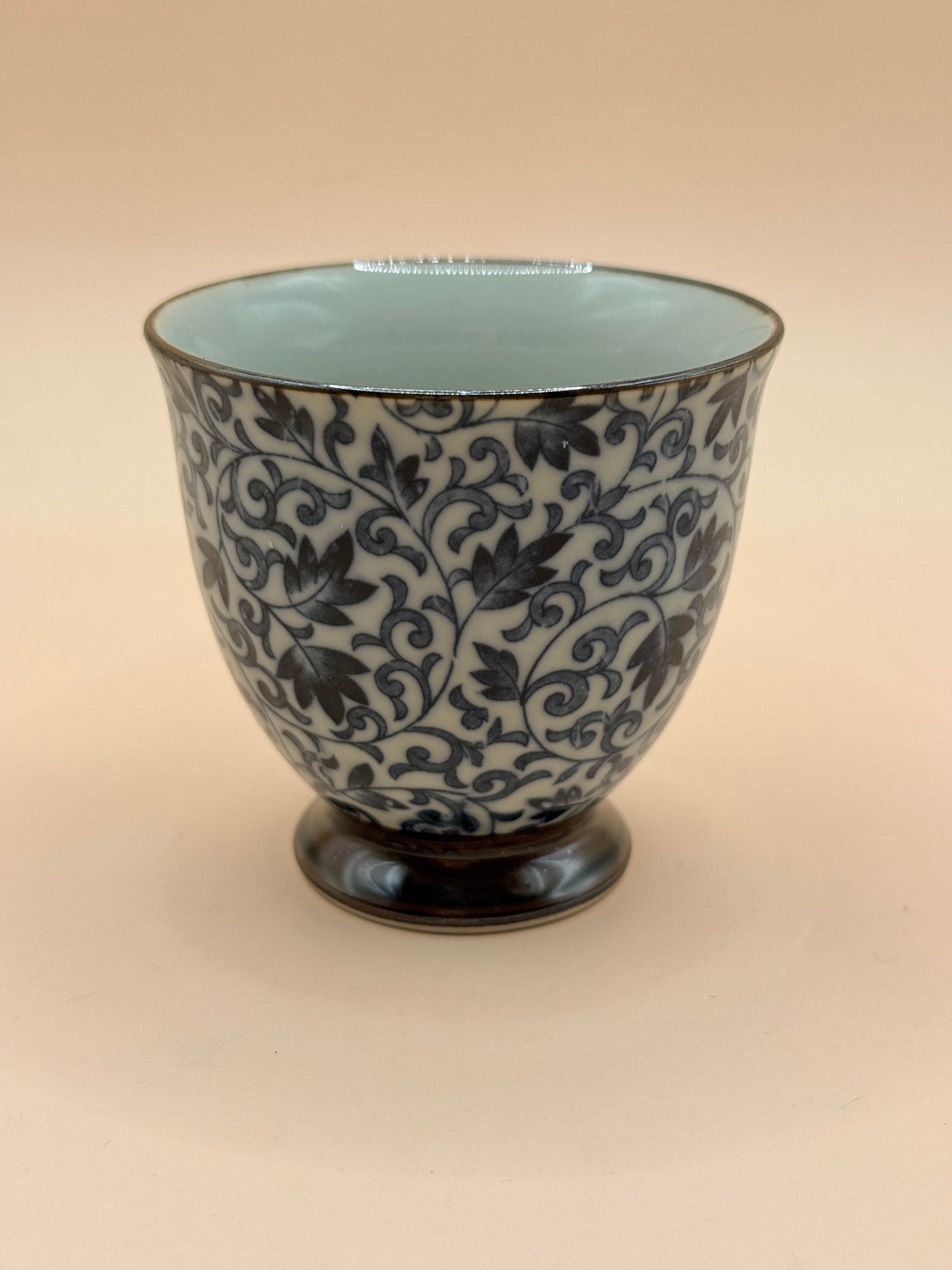 Japanese Porcelain Tea Cup – Blue Floral Vine Pattern