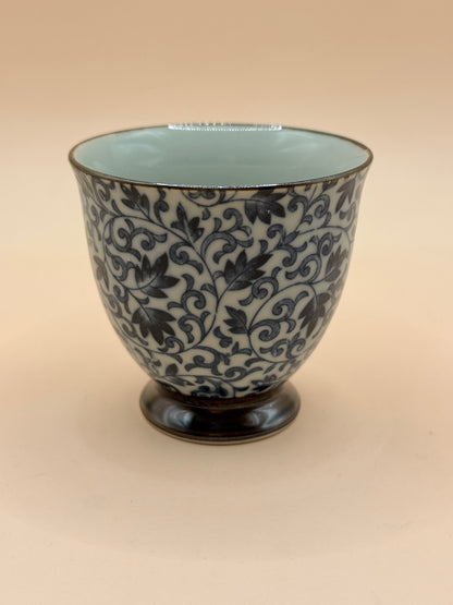 Japanese Porcelain Tea Cup – Blue Floral Vine Pattern