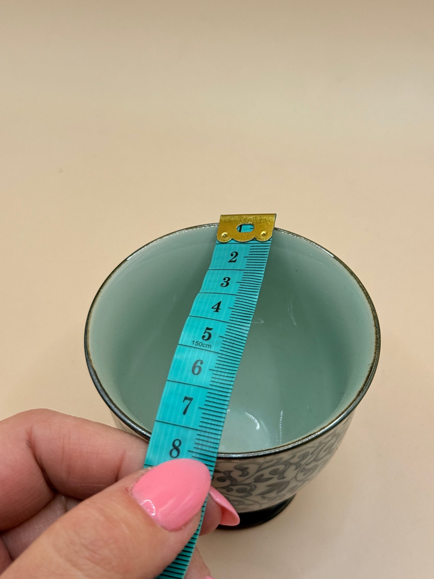 Japanese Porcelain Tea Cup – Blue Floral Vine Pattern
