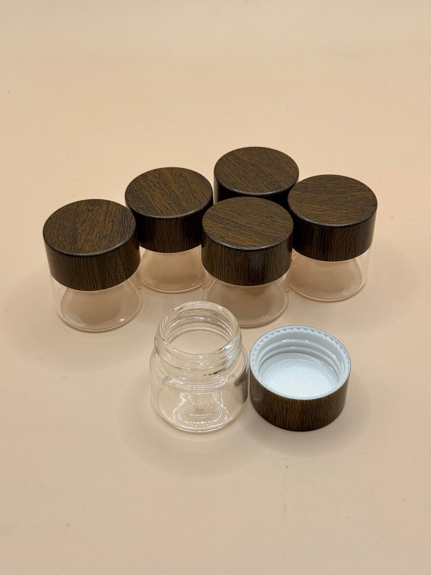 Set of 6 Mini Craft Storage Jars with Wood-Effect Screw Lids