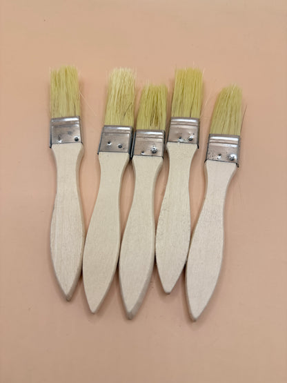 Set of 5 Small Wooden Handle Craft Paint / Paste Brushes
