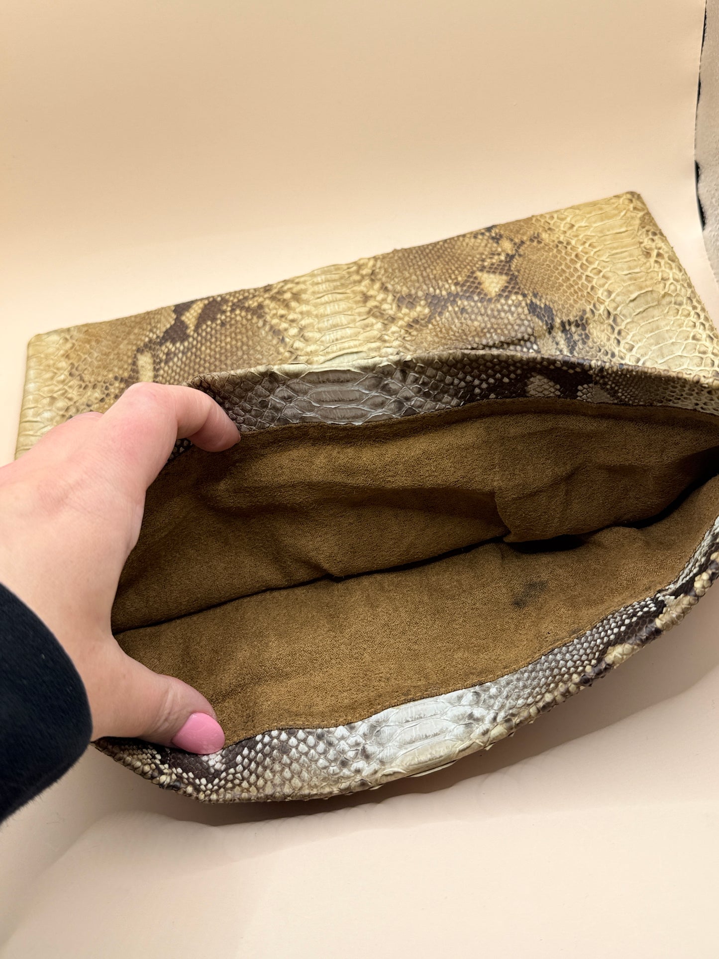 Genuine Python Snakeskin Foldover Clutch Bag