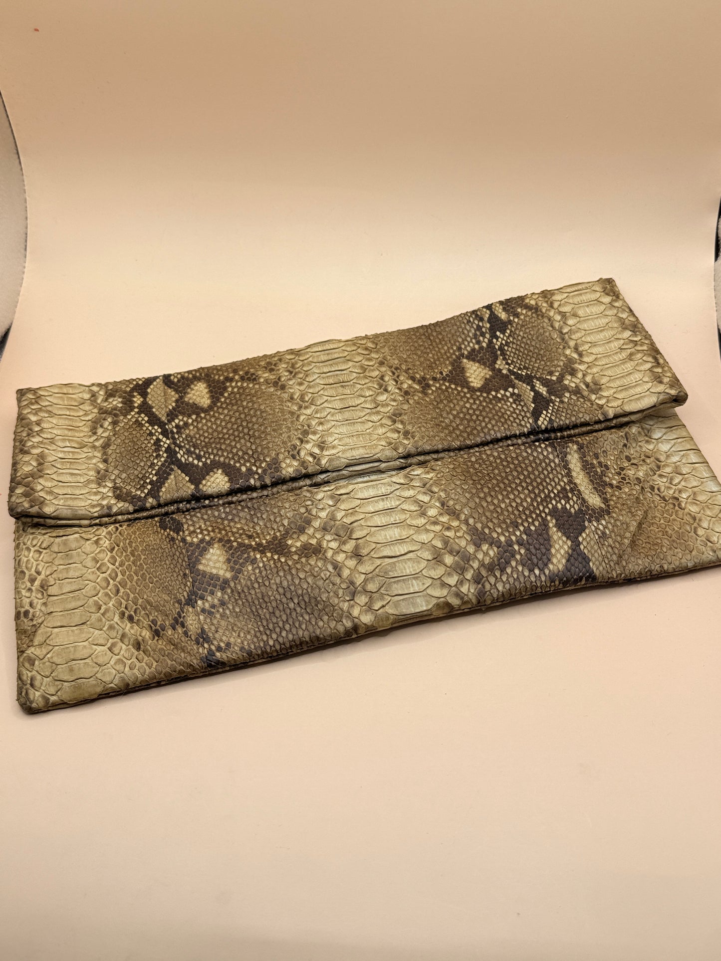 Genuine Python Snakeskin Foldover Clutch Bag