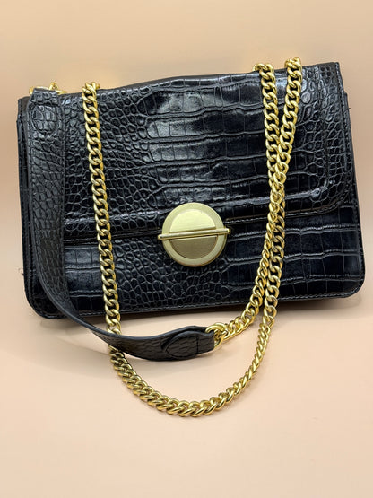 Laura Jones Black Croc Embossed Chain Shoulder Bag Medium