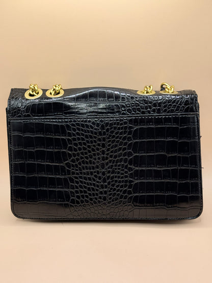 Laura Jones Black Croc Embossed Chain Shoulder Bag Medium