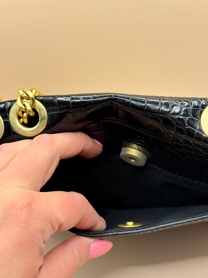 Laura Jones Black Croc Embossed Chain Shoulder Bag Medium
