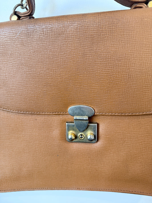 Vintage Tan Briefcase Style Crossbody Bag Large