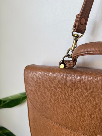 Vintage Tan Briefcase Style Crossbody Bag Large
