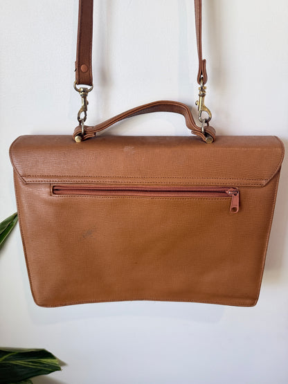 Vintage Tan Briefcase Style Crossbody Bag Large