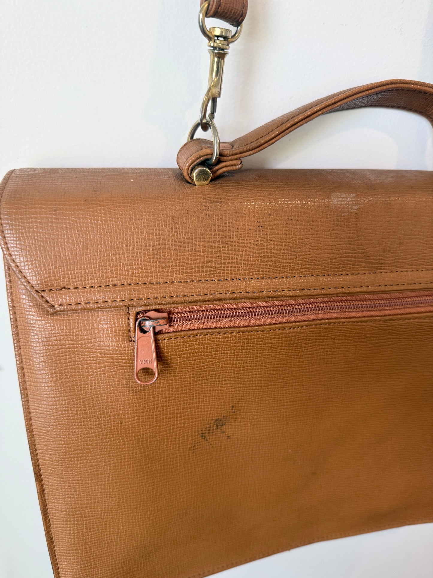 Vintage Tan Briefcase Style Crossbody Bag Large