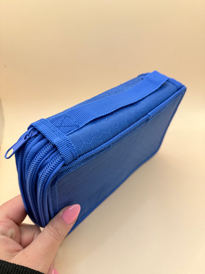 Blue Multi-Zip Pencil Case Organiser – Storage Wallet