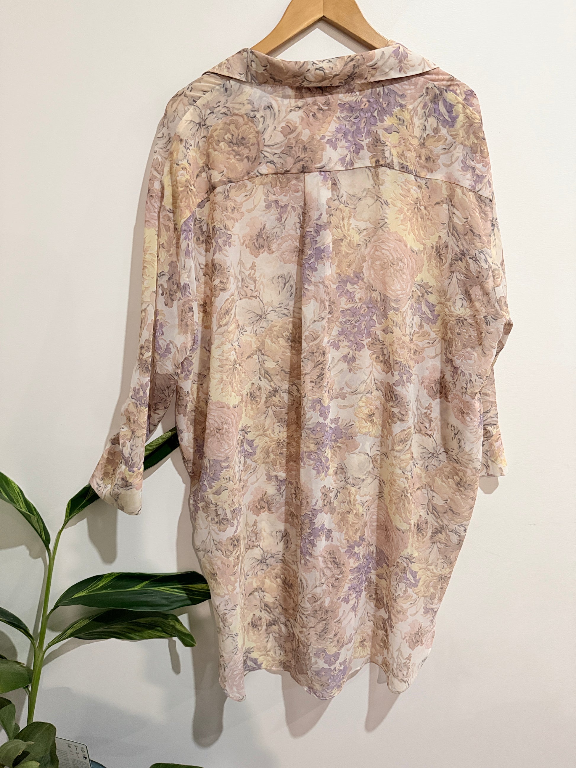 Zara Long Printed Floral Shirt Size XL