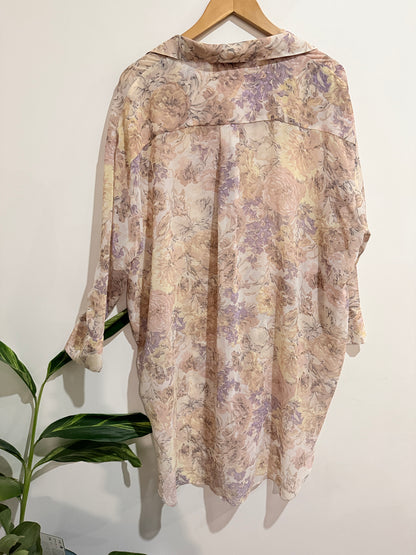Zara Long Printed Floral Shirt Size XL