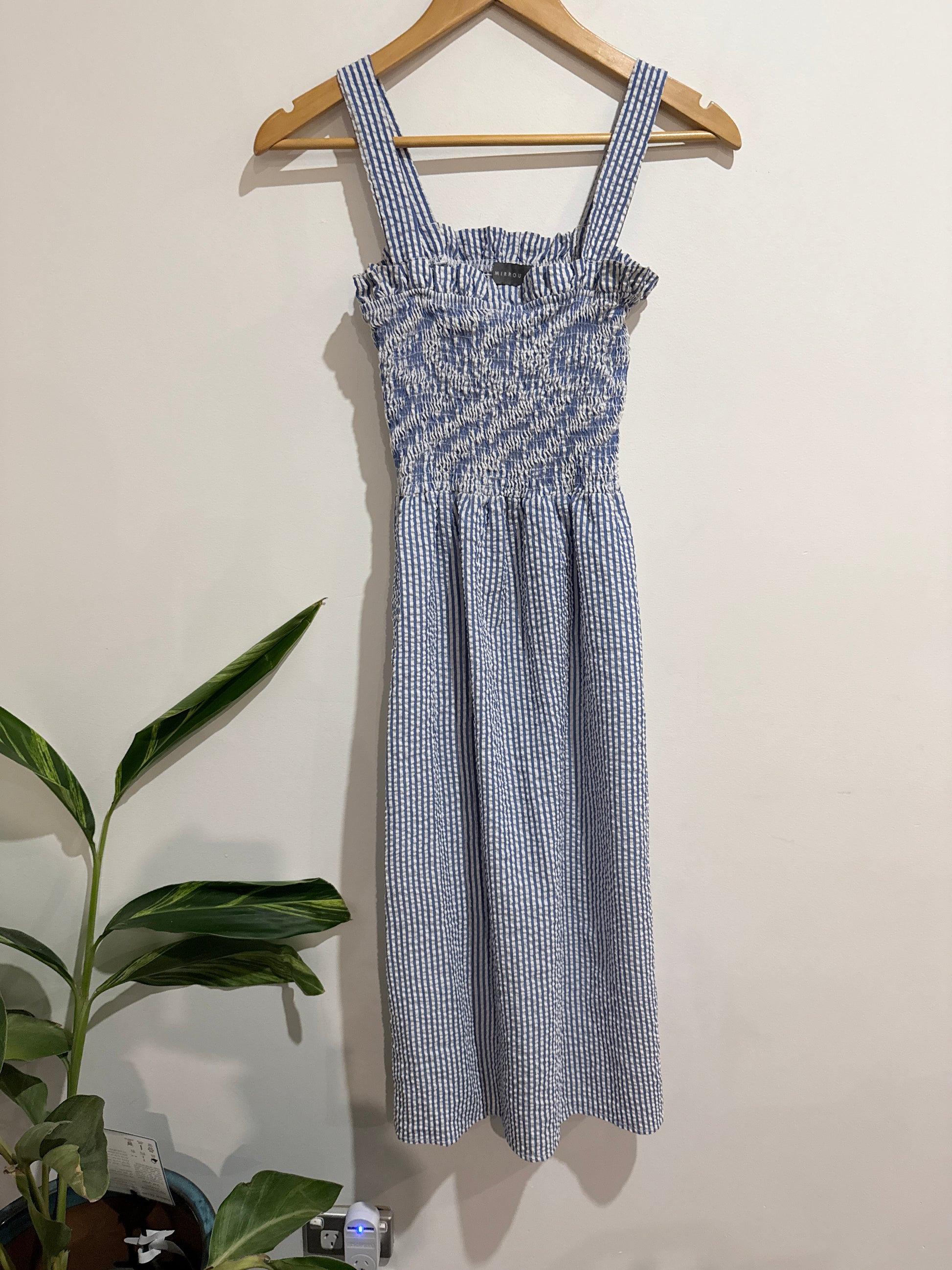 Mirrou Smocked Gingham Midi Dress Size 12