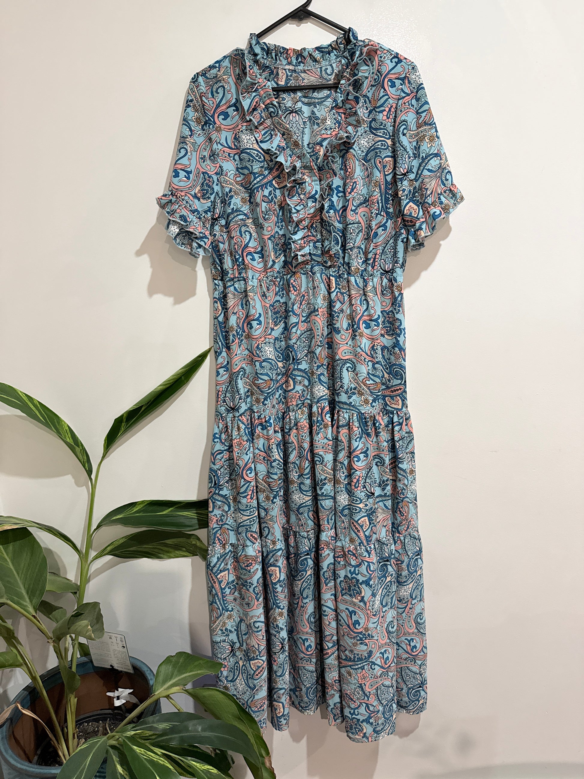 Paisley Print Ruffle Tiered Maxi Dress Size L | U/Arm to U/Arm 48cm