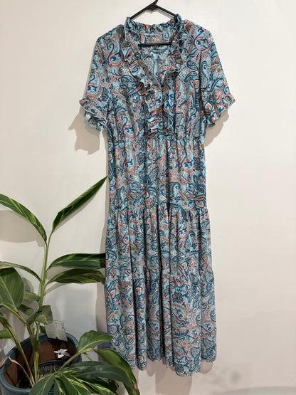 Paisley Print Ruffle Tiered Maxi Dress Size L | U/Arm to U/Arm 48cm
