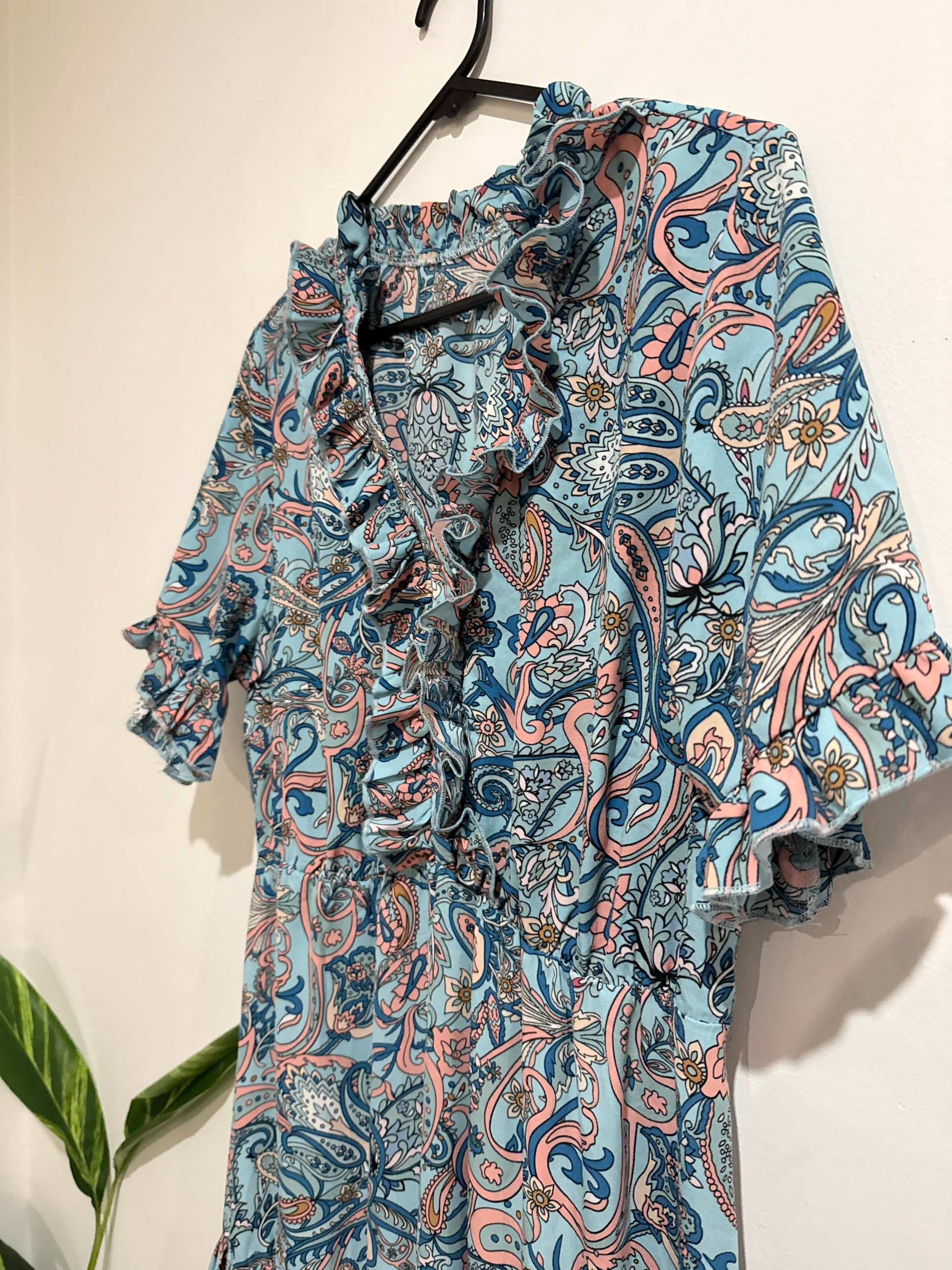 Paisley Print Ruffle Tiered Maxi Dress Size L | U/Arm to U/Arm 48cm
