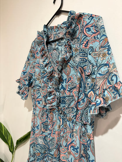 Paisley Print Ruffle Tiered Maxi Dress Size L | U/Arm to U/Arm 48cm