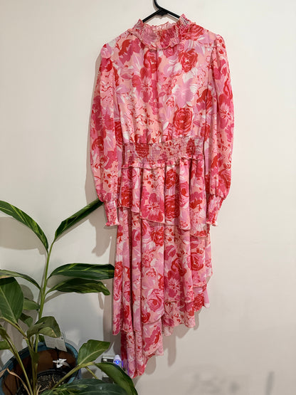 Shein Floral Print Asymmetrical Hem Dress Size U/Arm to U/Arm 43cm