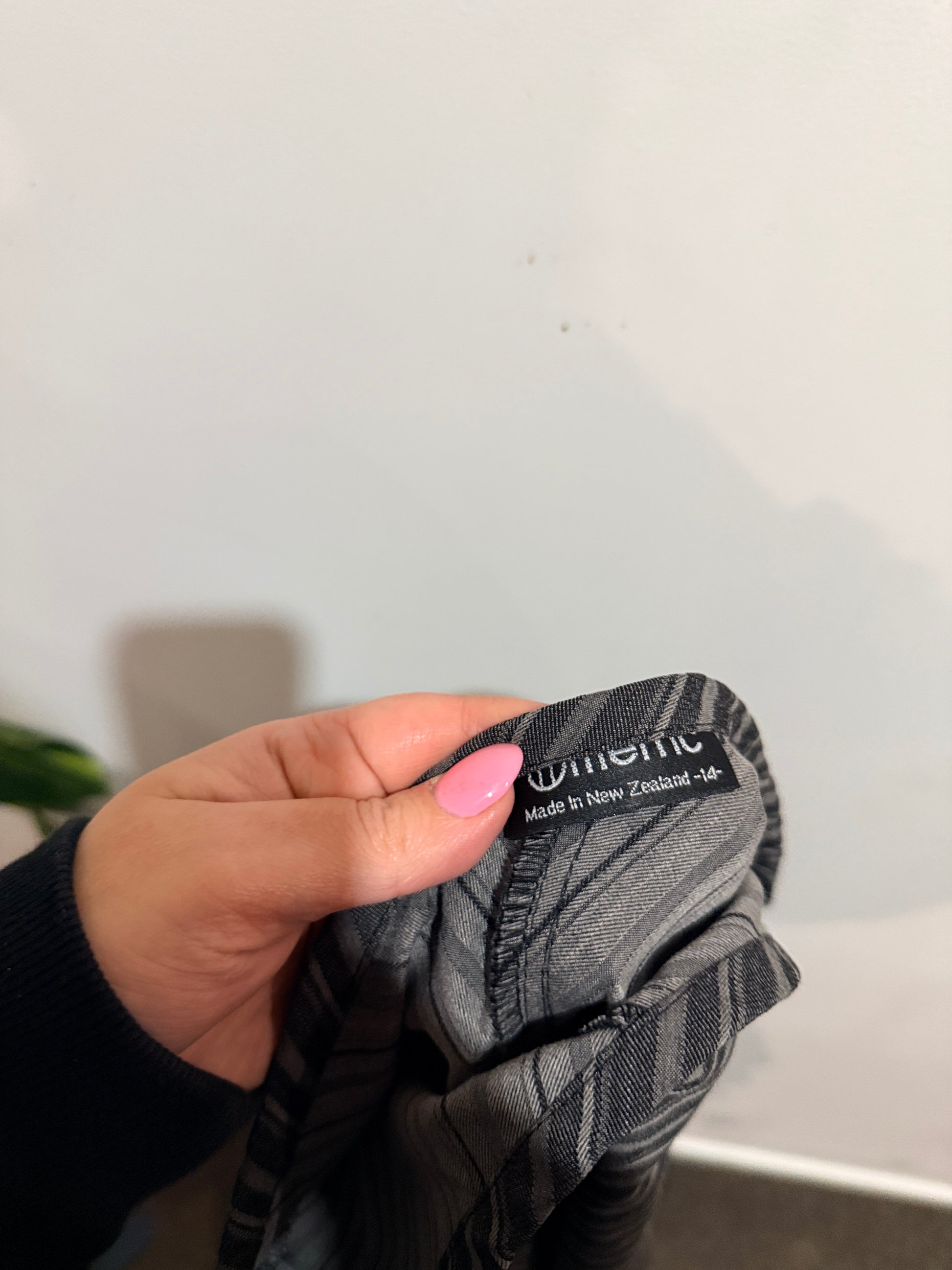 Meme (NZ Made) Asymmetrical Pinstripe Skirt Size 14 | Waist 90cm