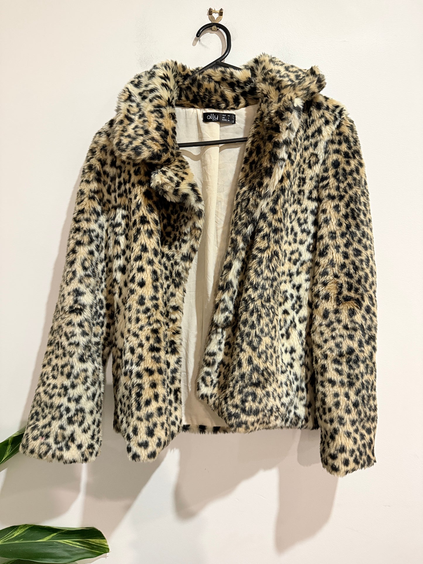 Ally Leopard Print Faux Fur Jacket Size 8