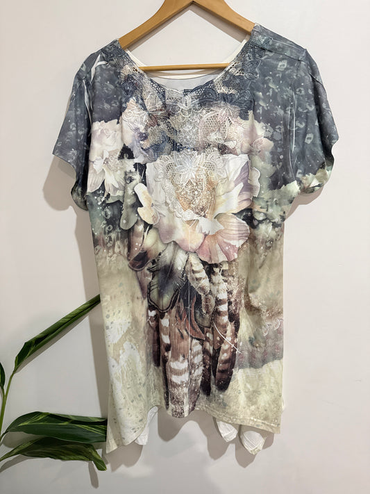 Brand Unknown Floral Print Tunic Top Size U/Arm to U/Arm 56cm