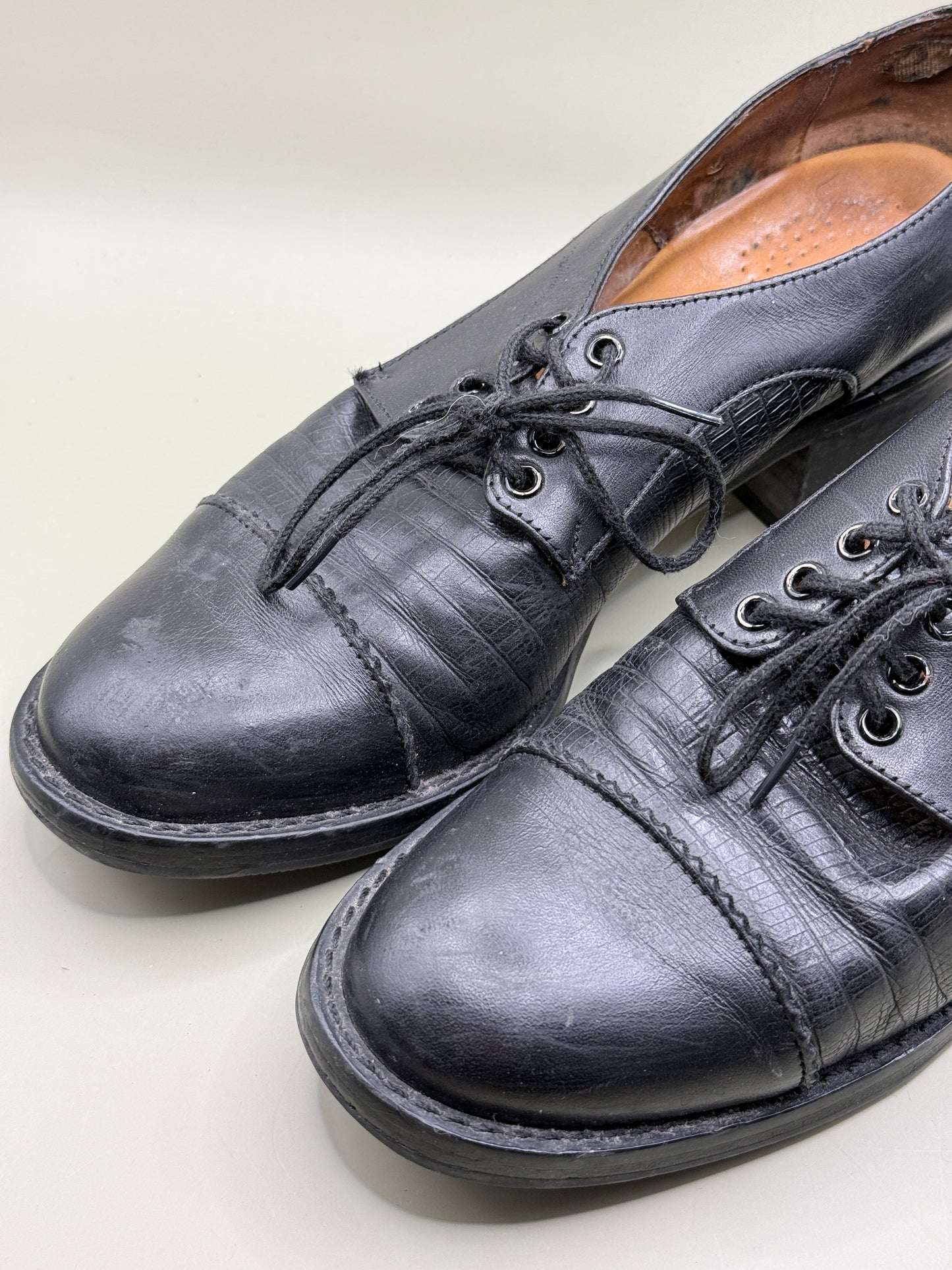 Black Leather Lace-Up Block Heel Shoes – Size 37½