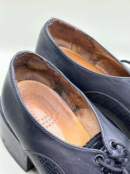 Black Leather Lace-Up Block Heel Shoes – Size 37½