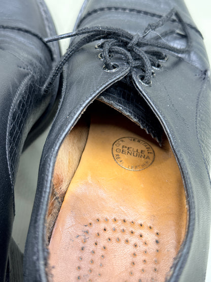 Black Leather Lace-Up Block Heel Shoes – Size 37½