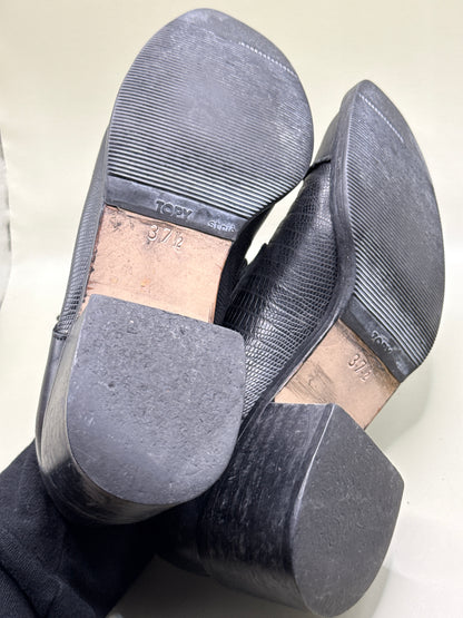 Black Leather Lace-Up Block Heel Shoes – Size 37½